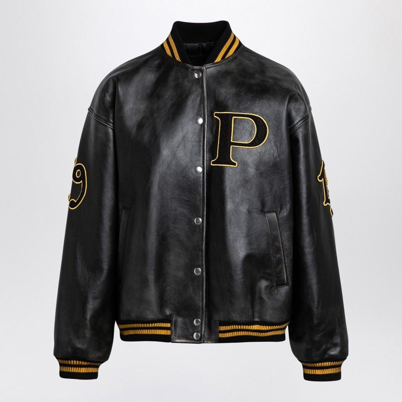 PRADA Vintage Leather Bomber Jacket with Patches