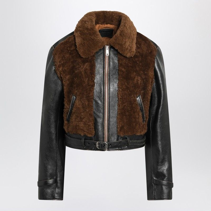 PRADA Women's Vintage Effect Leather and Sheepskin Jacket