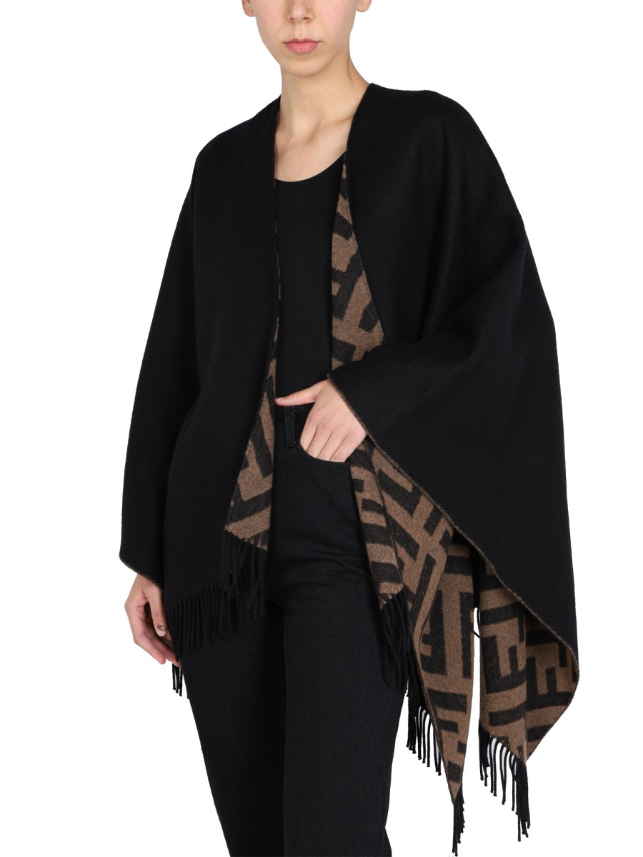 FENDI Reversible Poncho with FF Logo - Open Neck