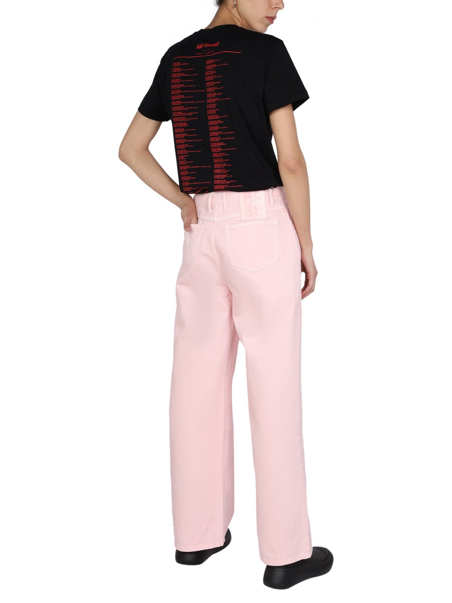 RAF SIMONS Wide Leg Pants with Front Button Closure and Belt