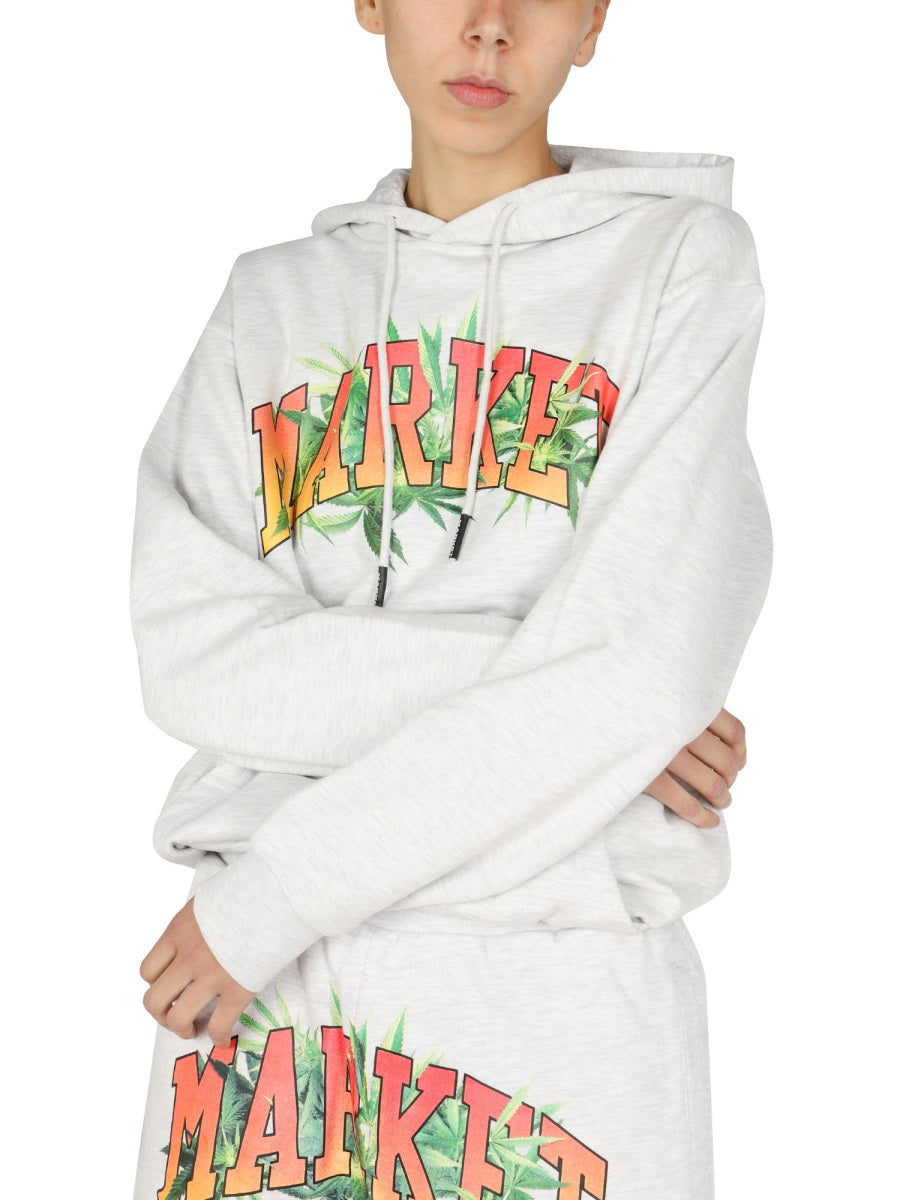 MARKET Unisex Logo Print Sweatshirt with Drawstring Hood