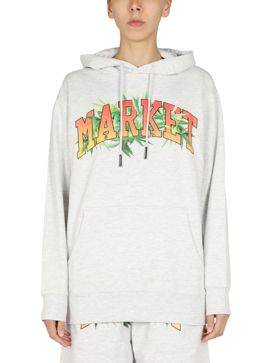 MARKET Unisex Logo Print Sweatshirt with Drawstring Hood