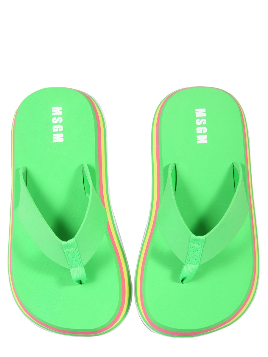MSGM Striped Mini Thong Sandals with 3.5 cm Sole