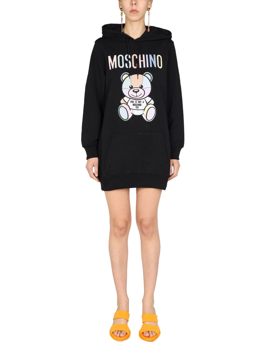 MOSCHINO Hooded Drawstring Mini Sweatshirt Dress