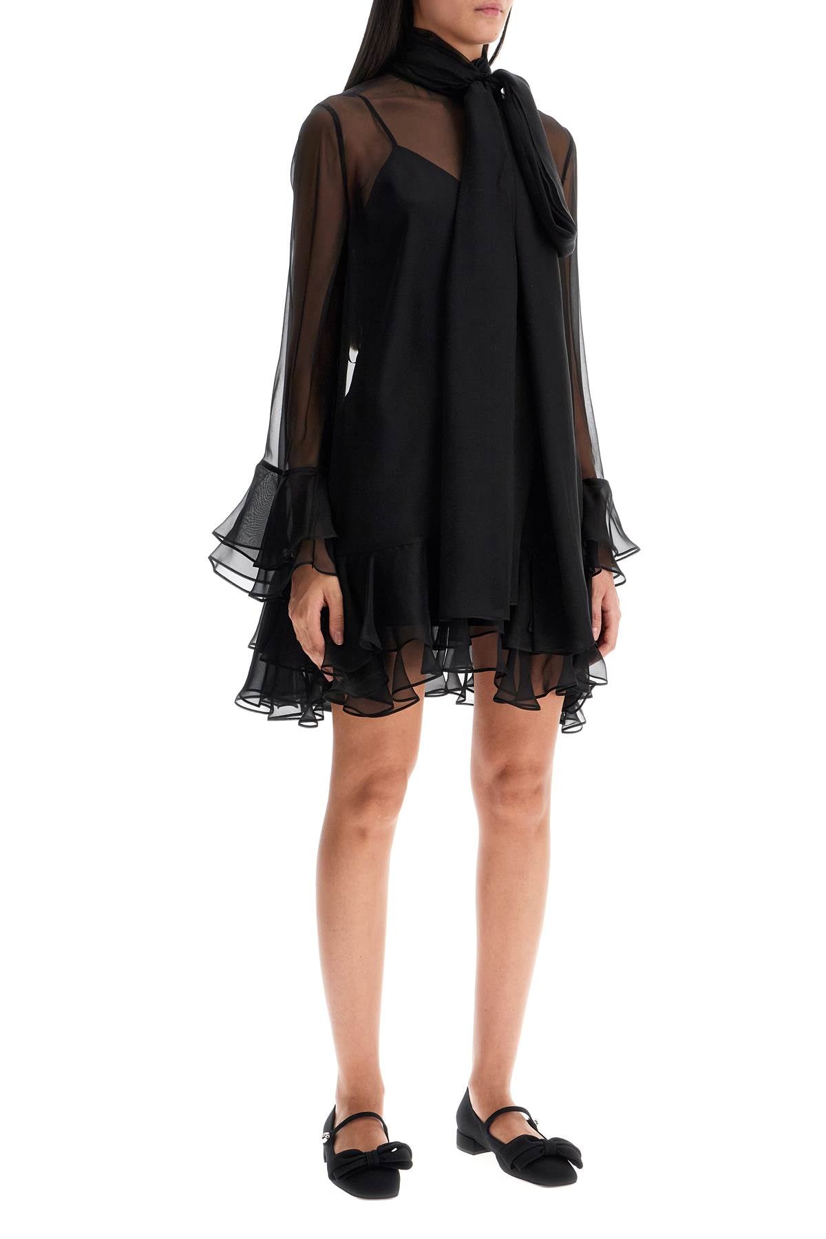 VALENTINO Semi-Transparent Silk Mini Dress with High Collar