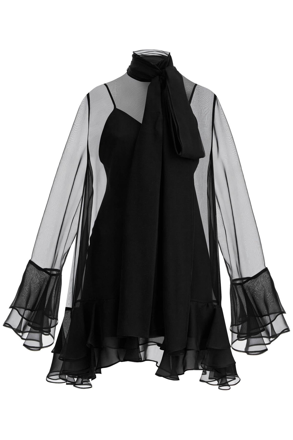 VALENTINO Semi-Transparent Silk Mini Dress with High Collar