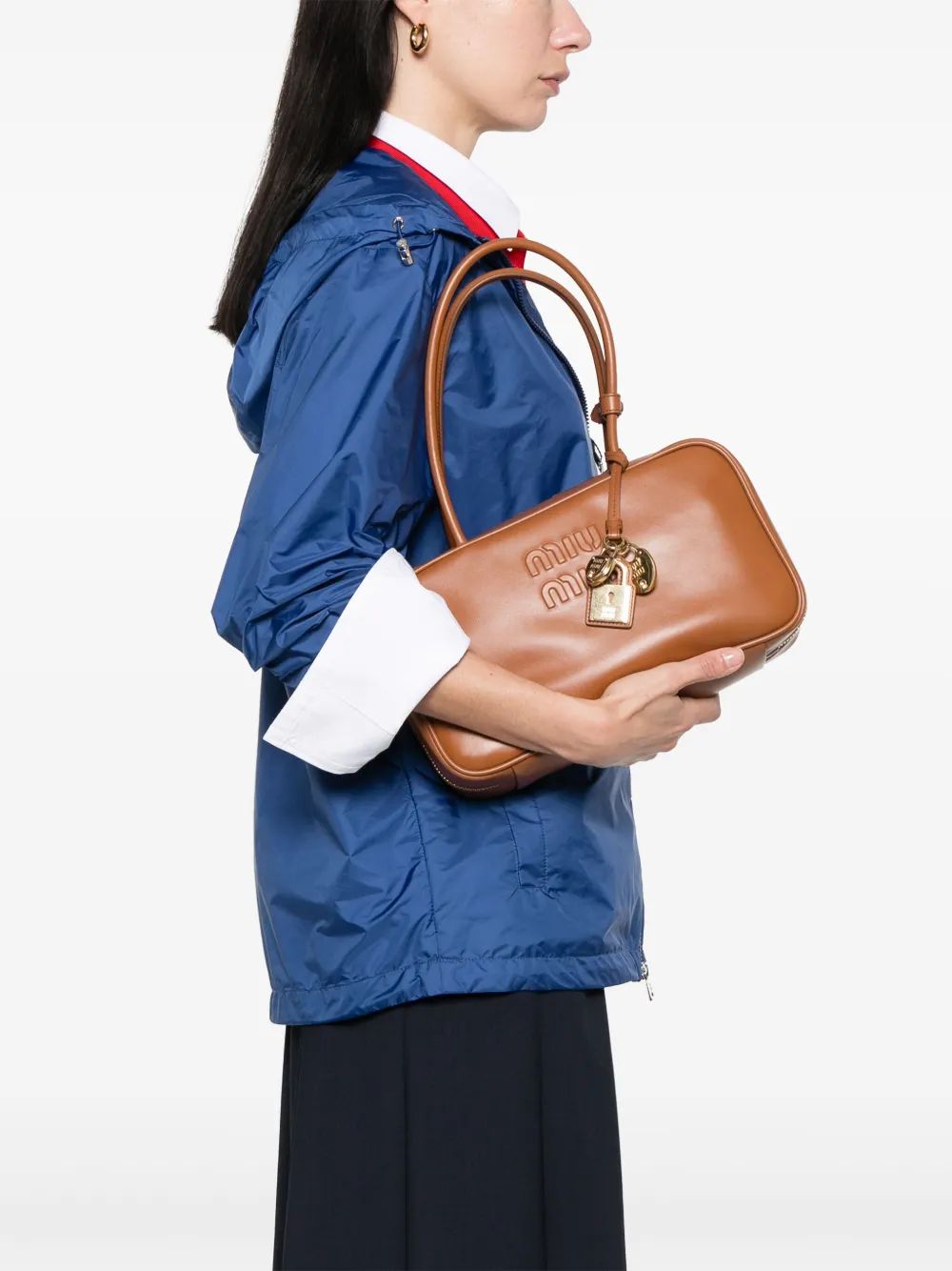 MIU MIU Stylish Bauletto Handbag with Relief Logo Zip