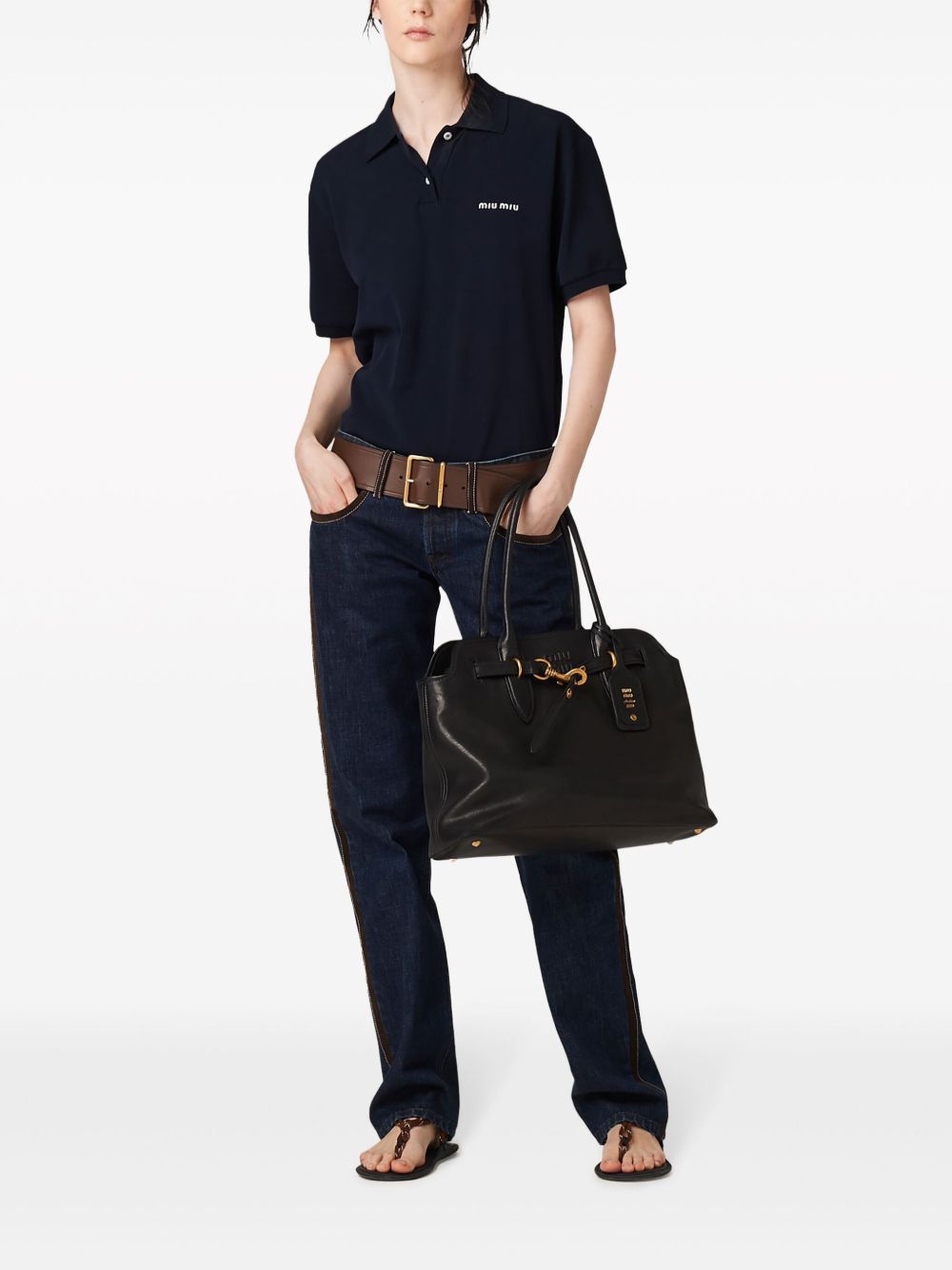 MIU MIU Shopping Aviator Tote with Gold Accents