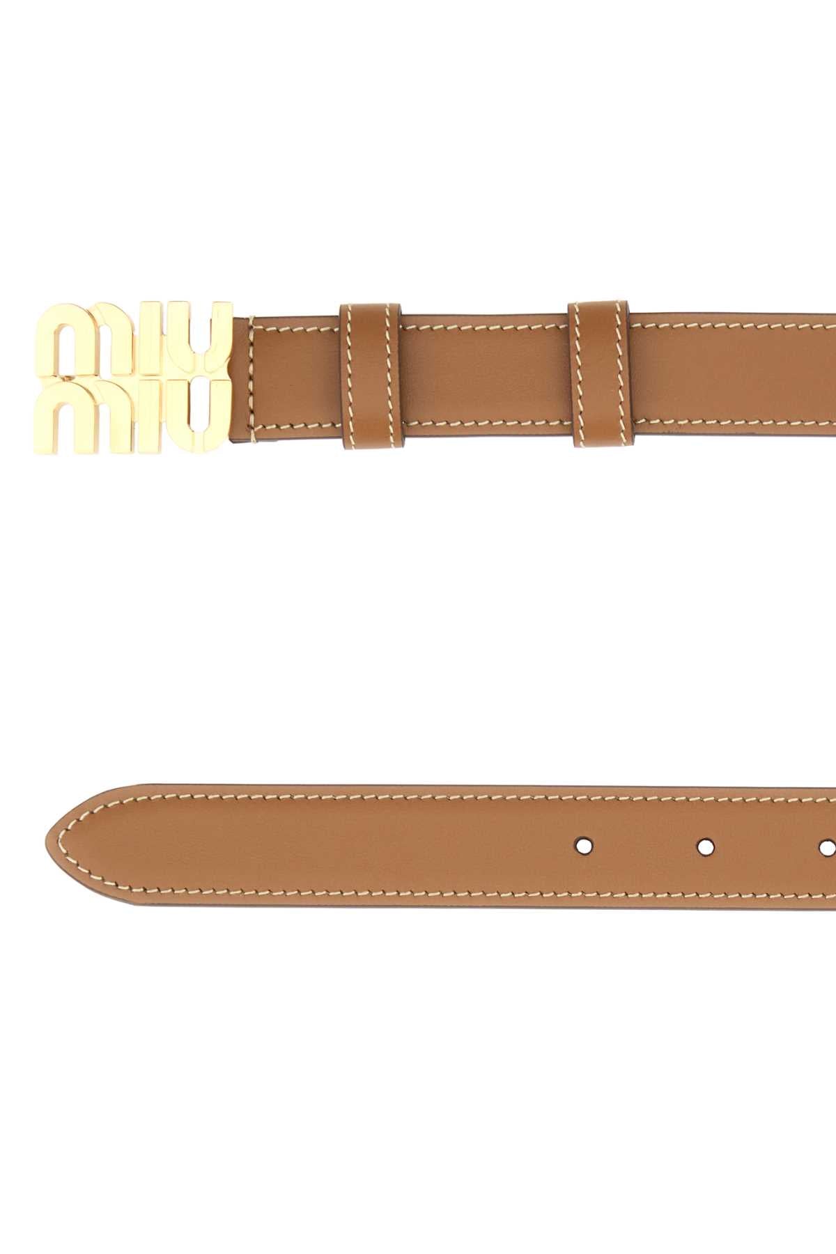 MIU MIU Leather Belt with Golden Metal Finishing