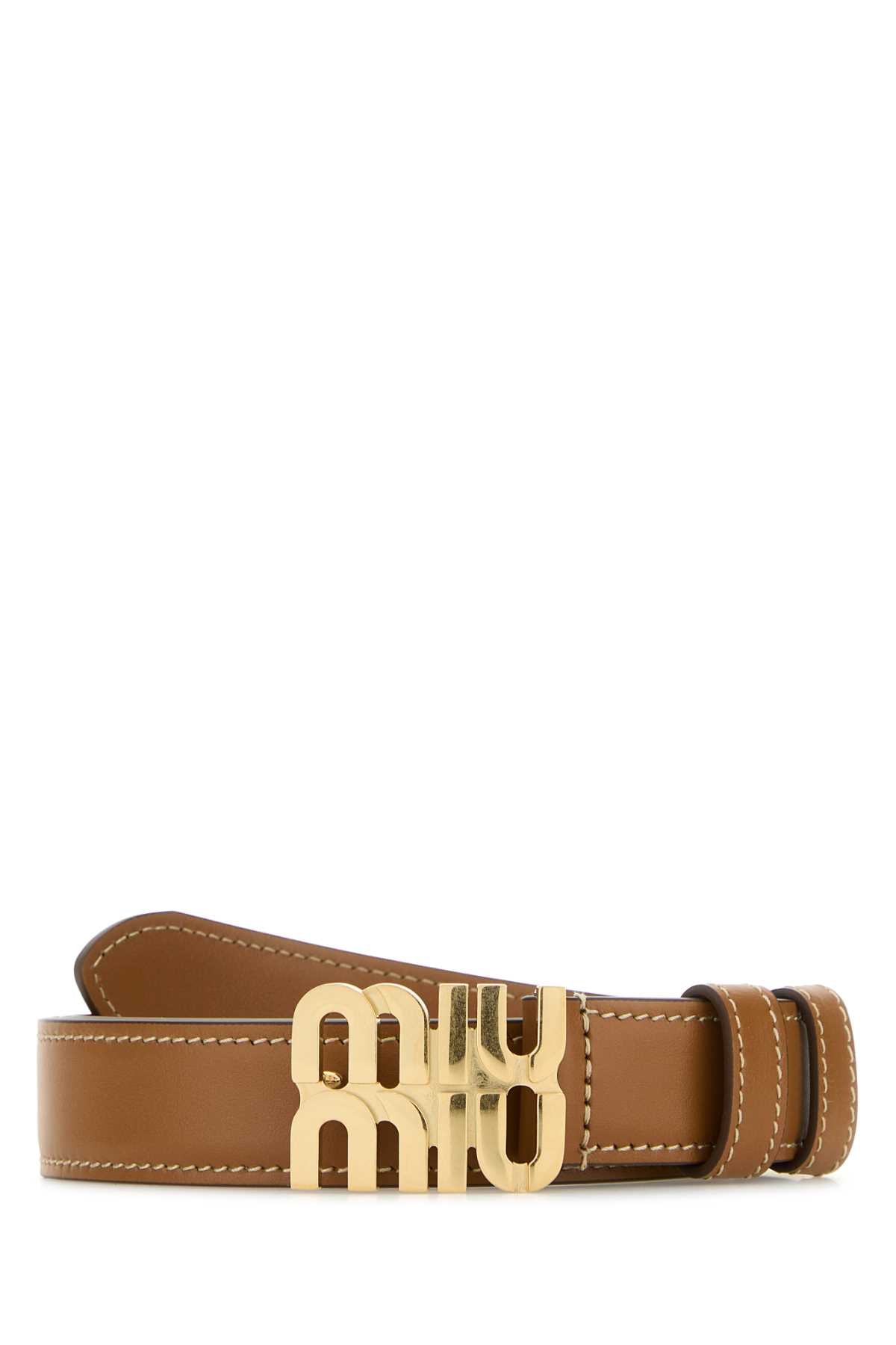 MIU MIU Leather Belt with Golden Metal Finishing