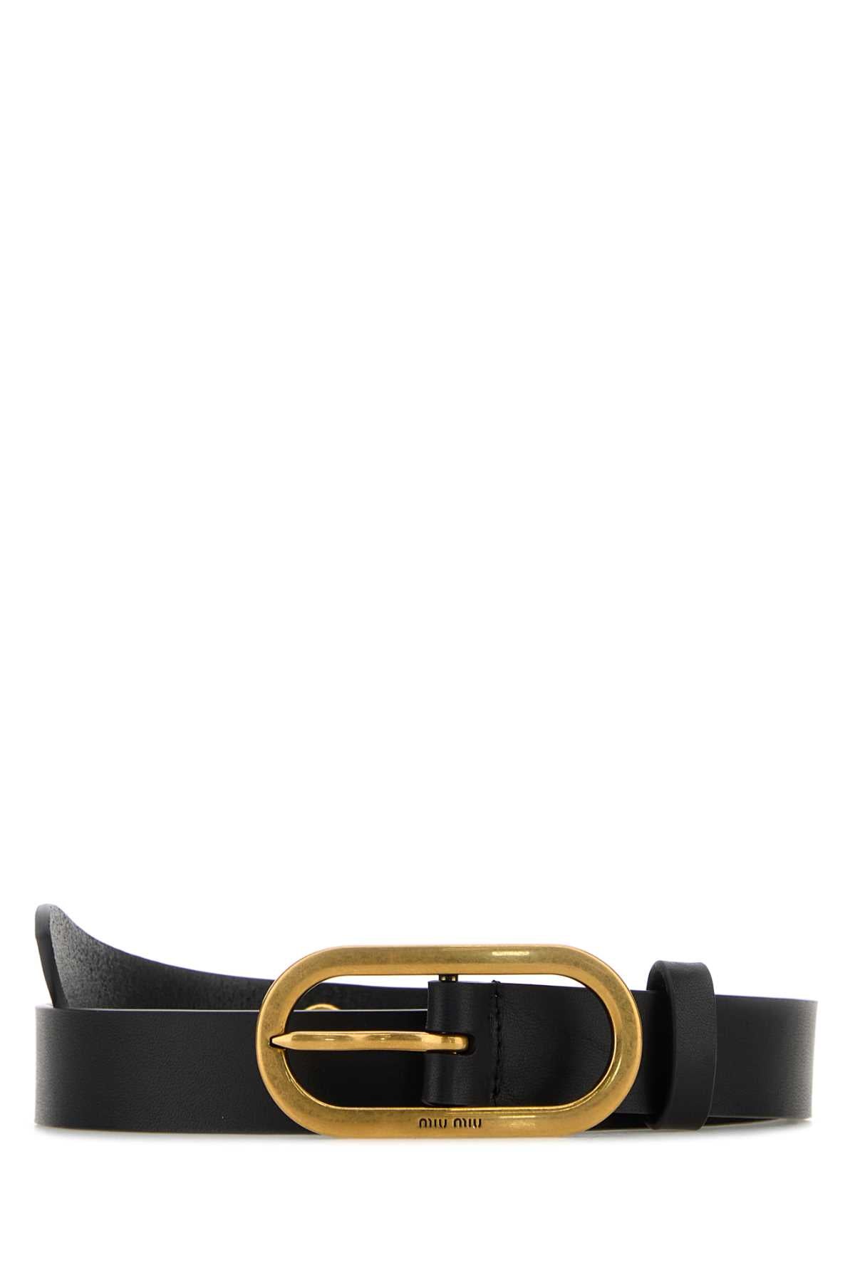 MIU MIU Women's Leather Belt with Antiqued Golden Metal Finishing