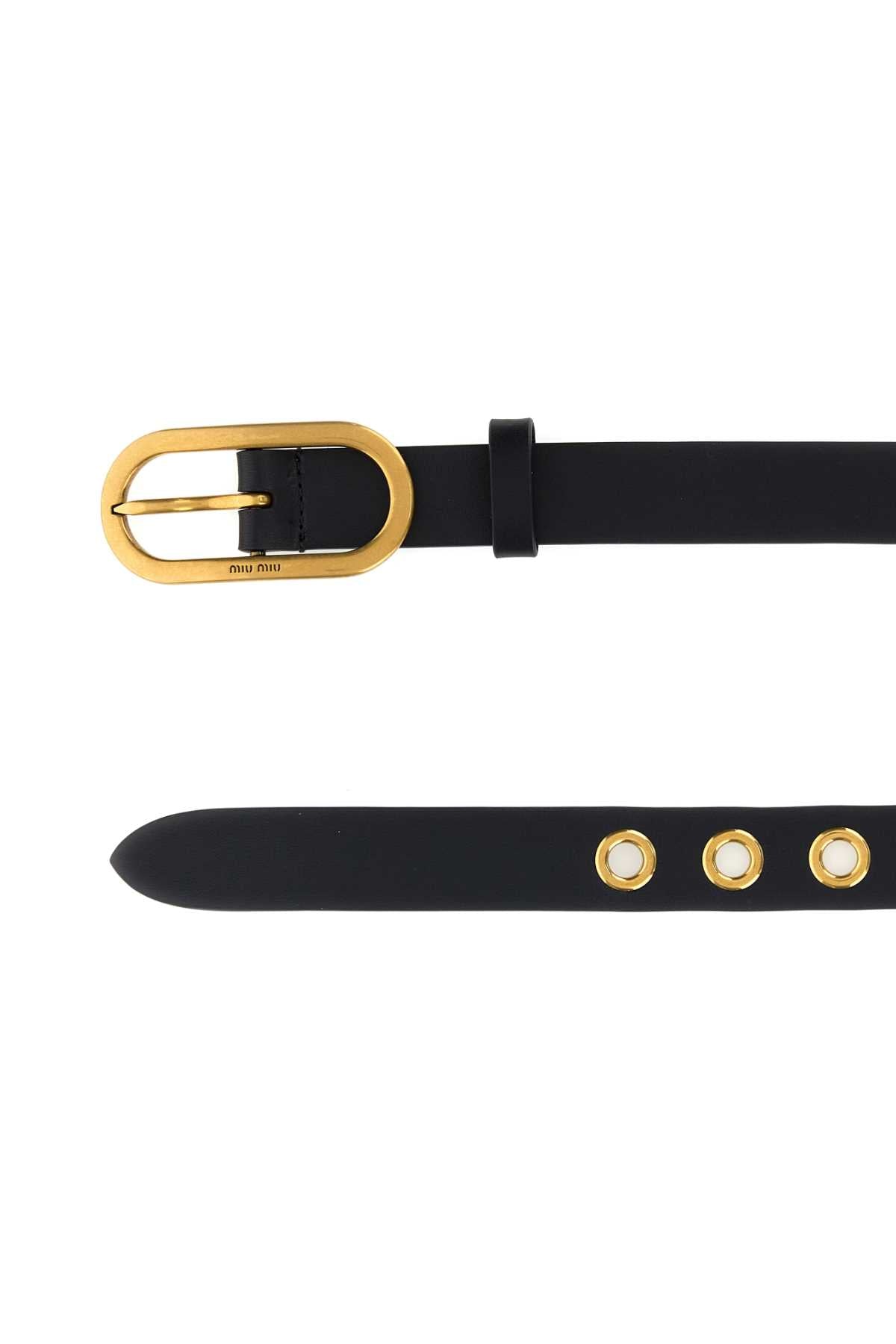MIU MIU Women's Leather Belt with Antiqued Golden Metal Finishing