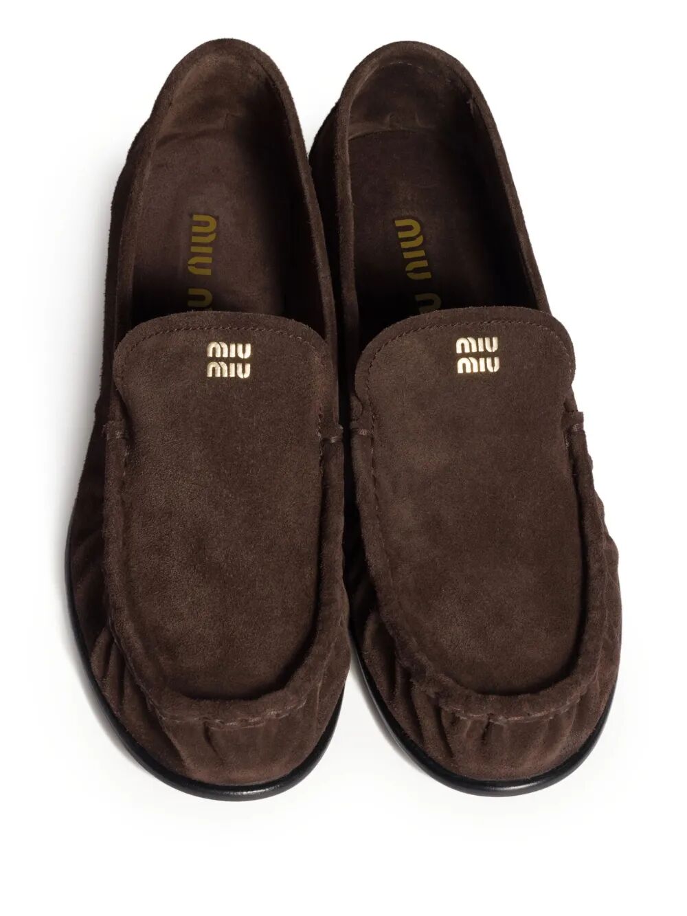 MIU MIU Suede Gathered Loafers with 1.5 cm Heel