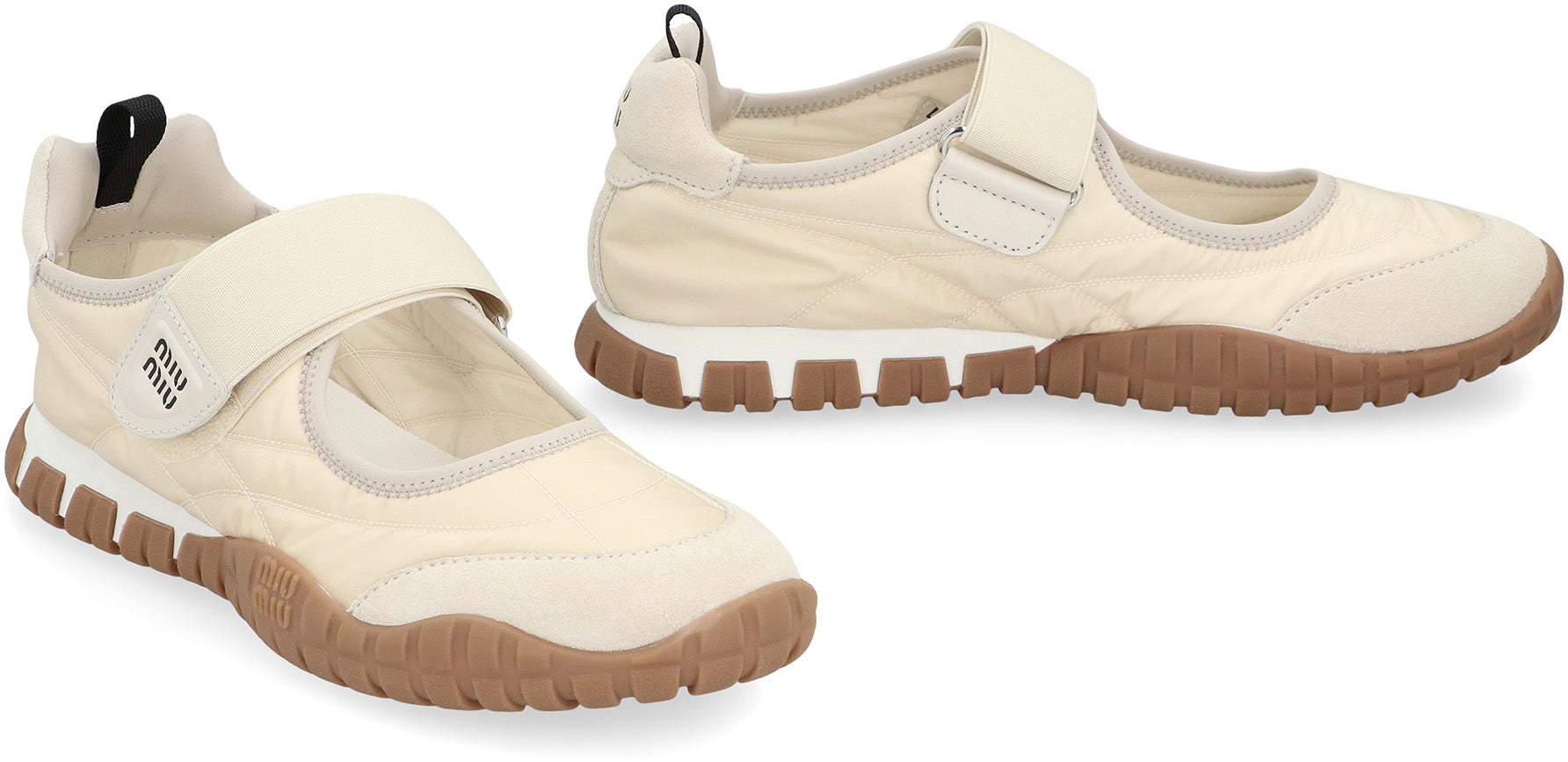 MIU MIU Technical Fabric and Suede Ballerinas with EVA Sole