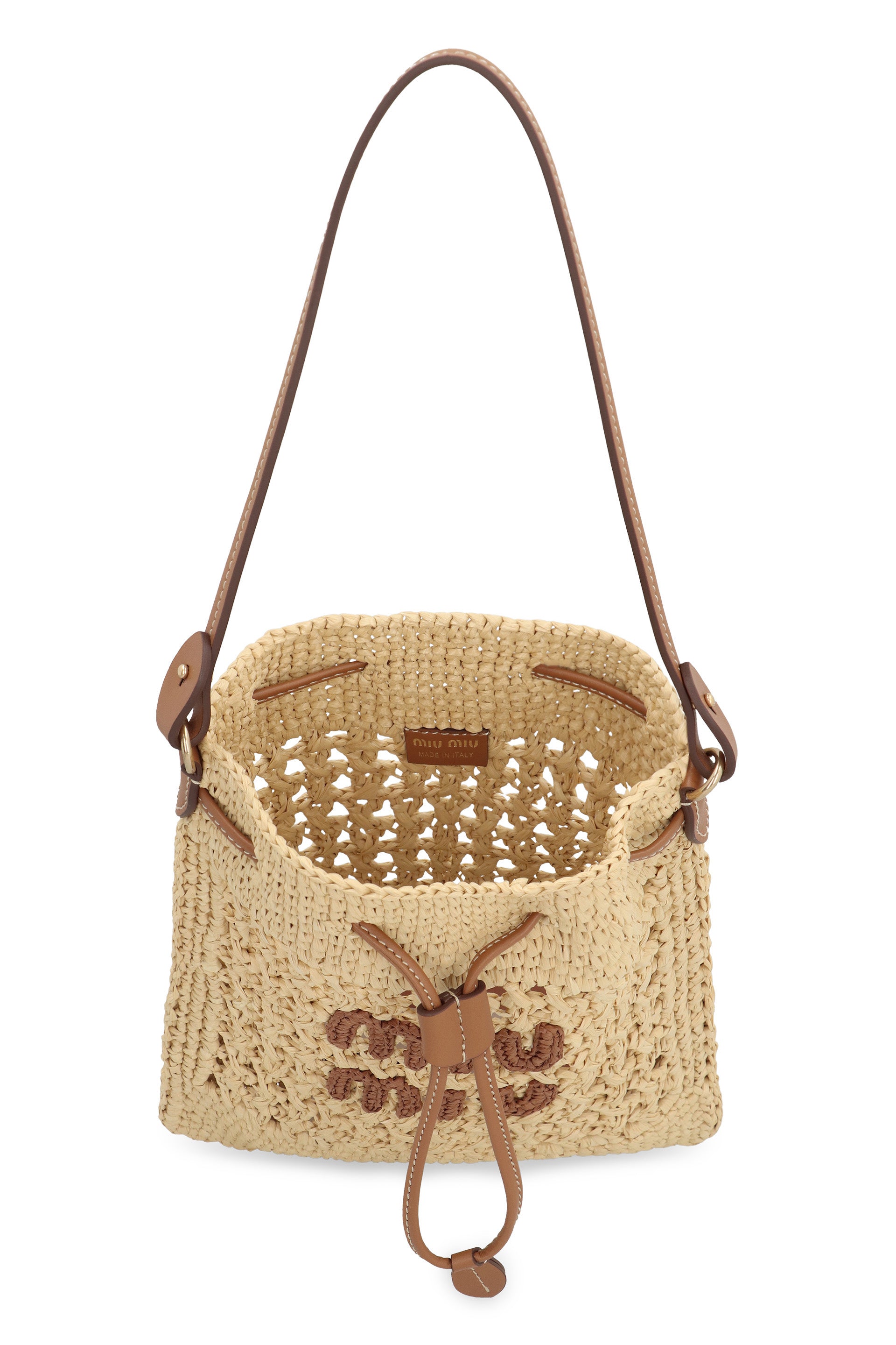 MIU MIU Mini Raffia Handbag with Leather Accents