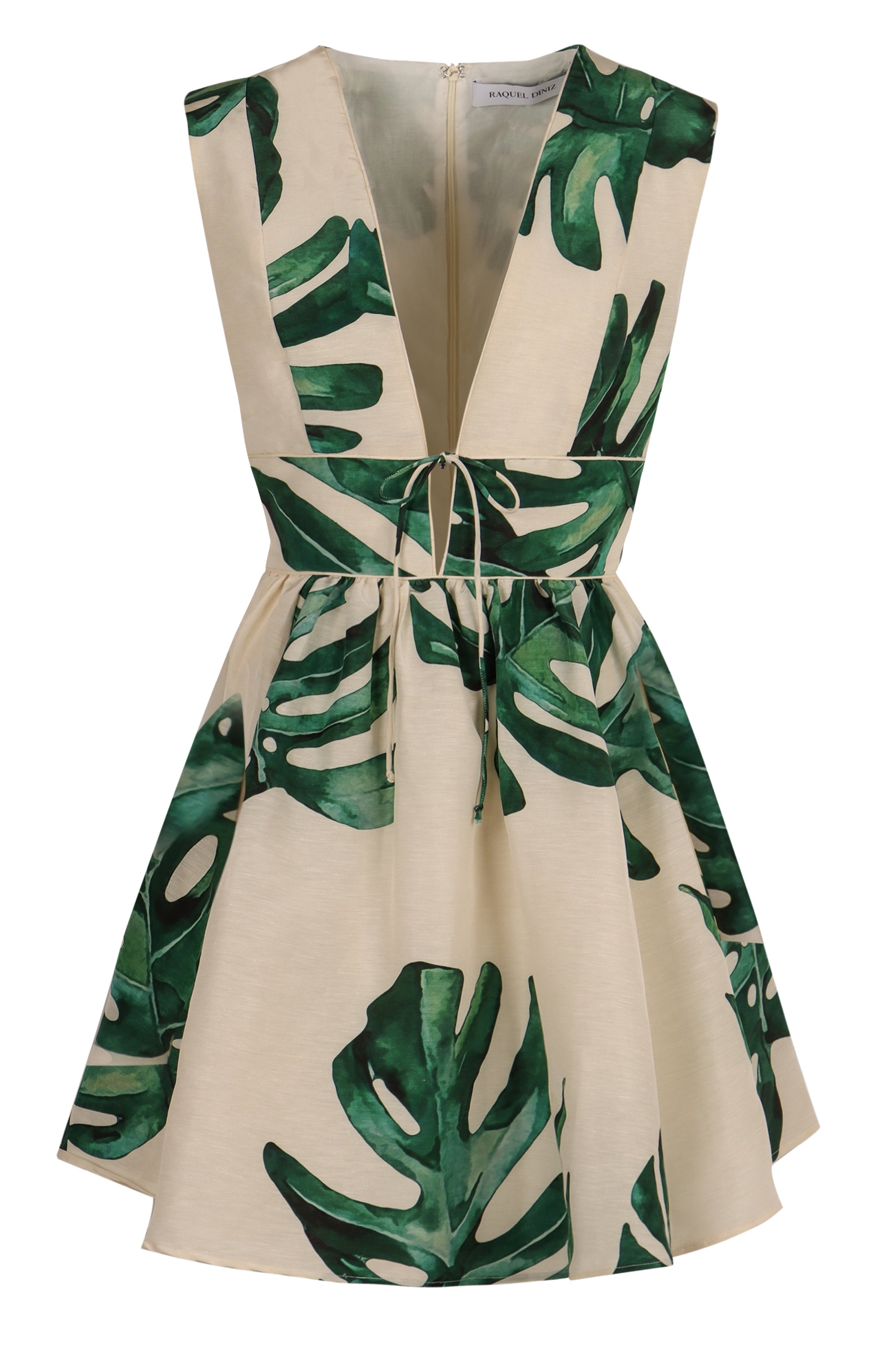 RAQUEL DINIZ Elegant Linen and Silk Mini Dress with Front Bow