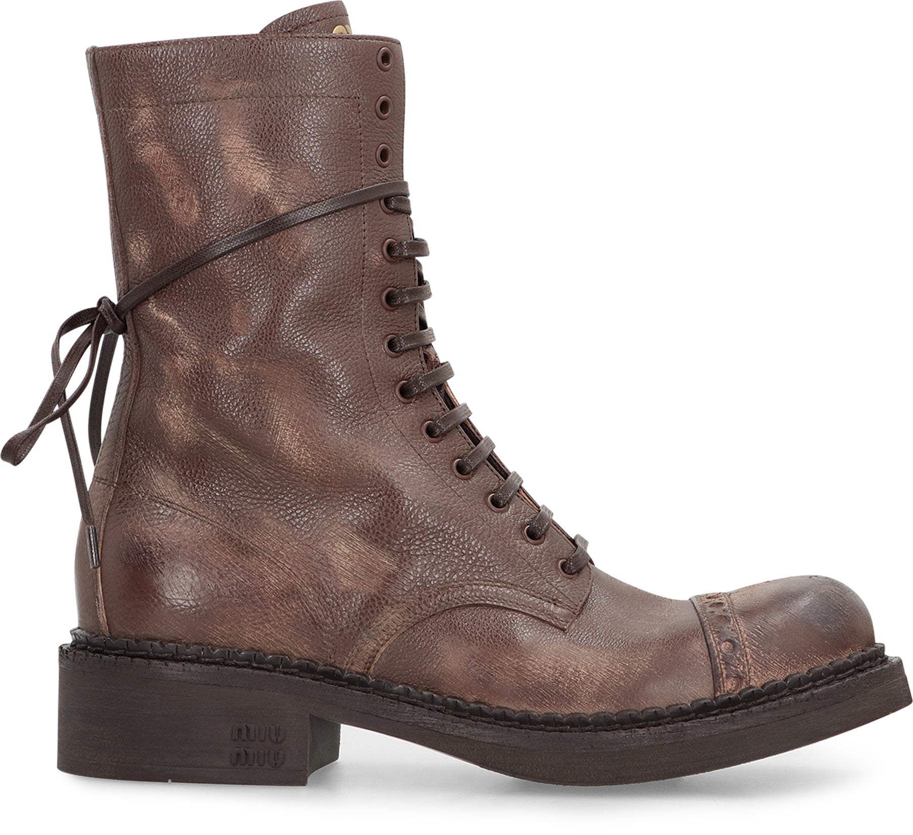 MIU MIU Women's Vintage Effect Leather Lace-Up Boots
