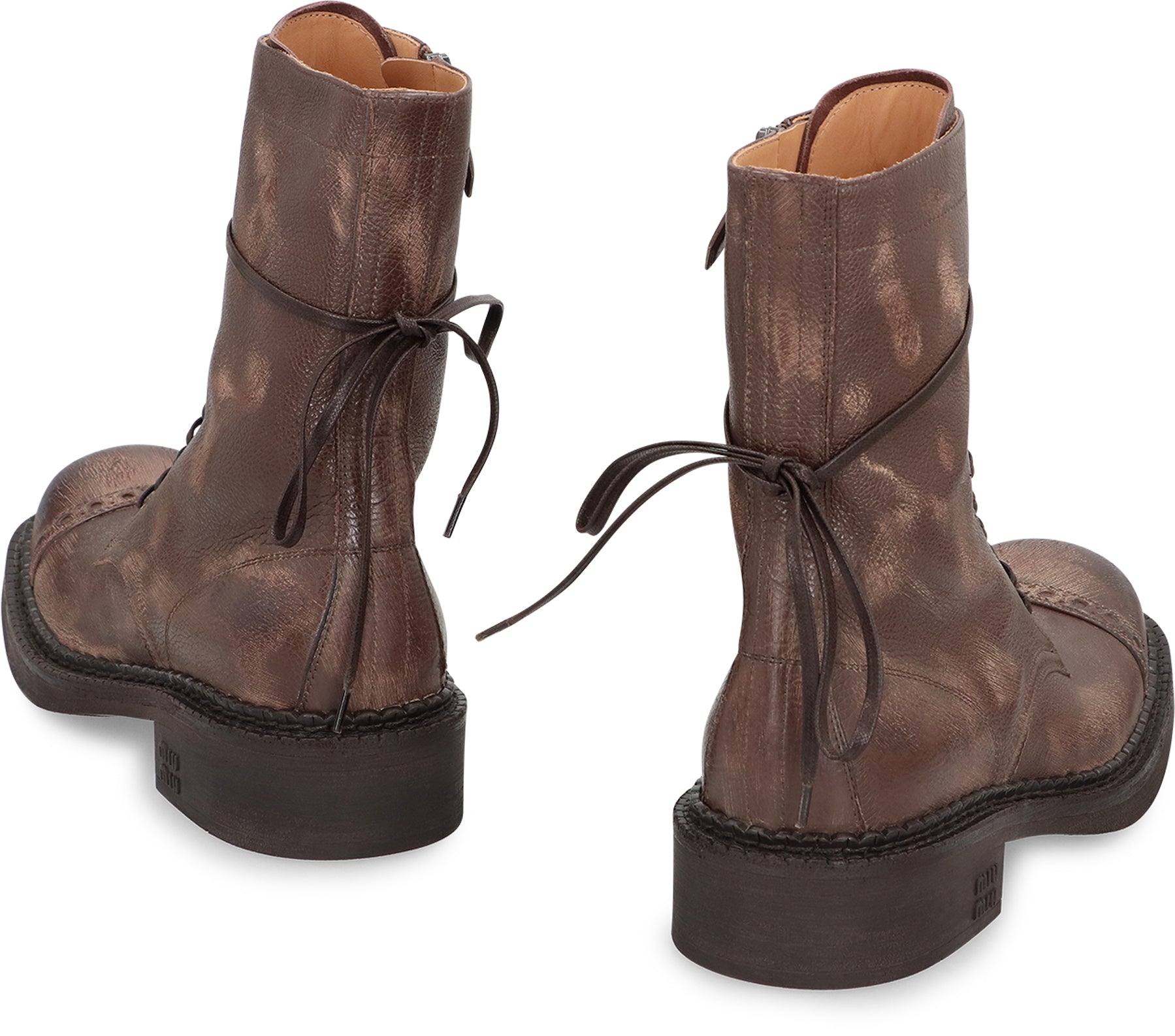 MIU MIU Women's Vintage Effect Leather Lace-Up Boots