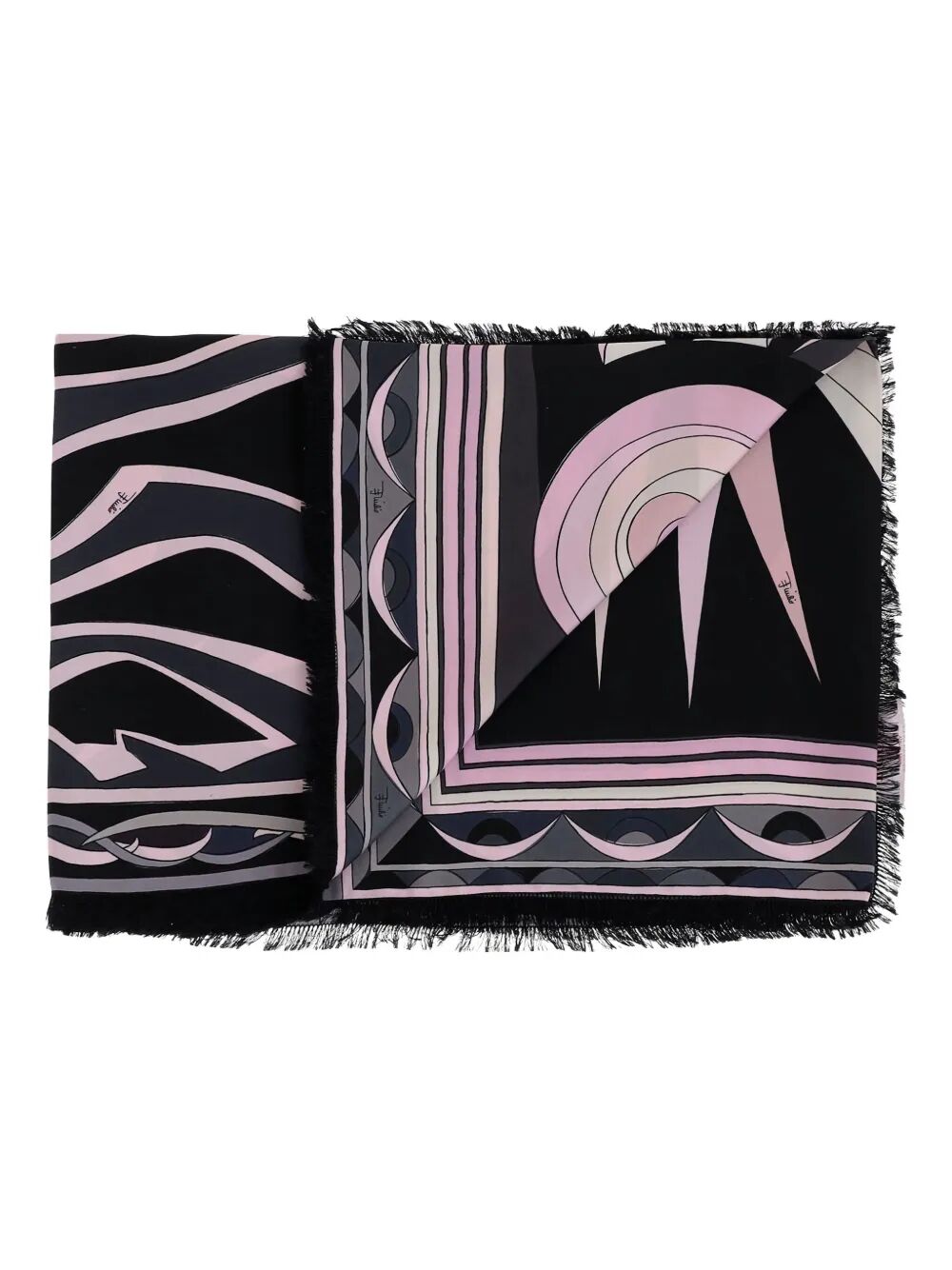 EMILIO PUCCI Geometric-Print Frayed Scarf