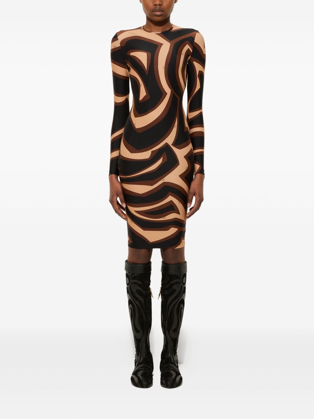 EMILIO PUCCI Wave Print Long Sleeve Midi Dress