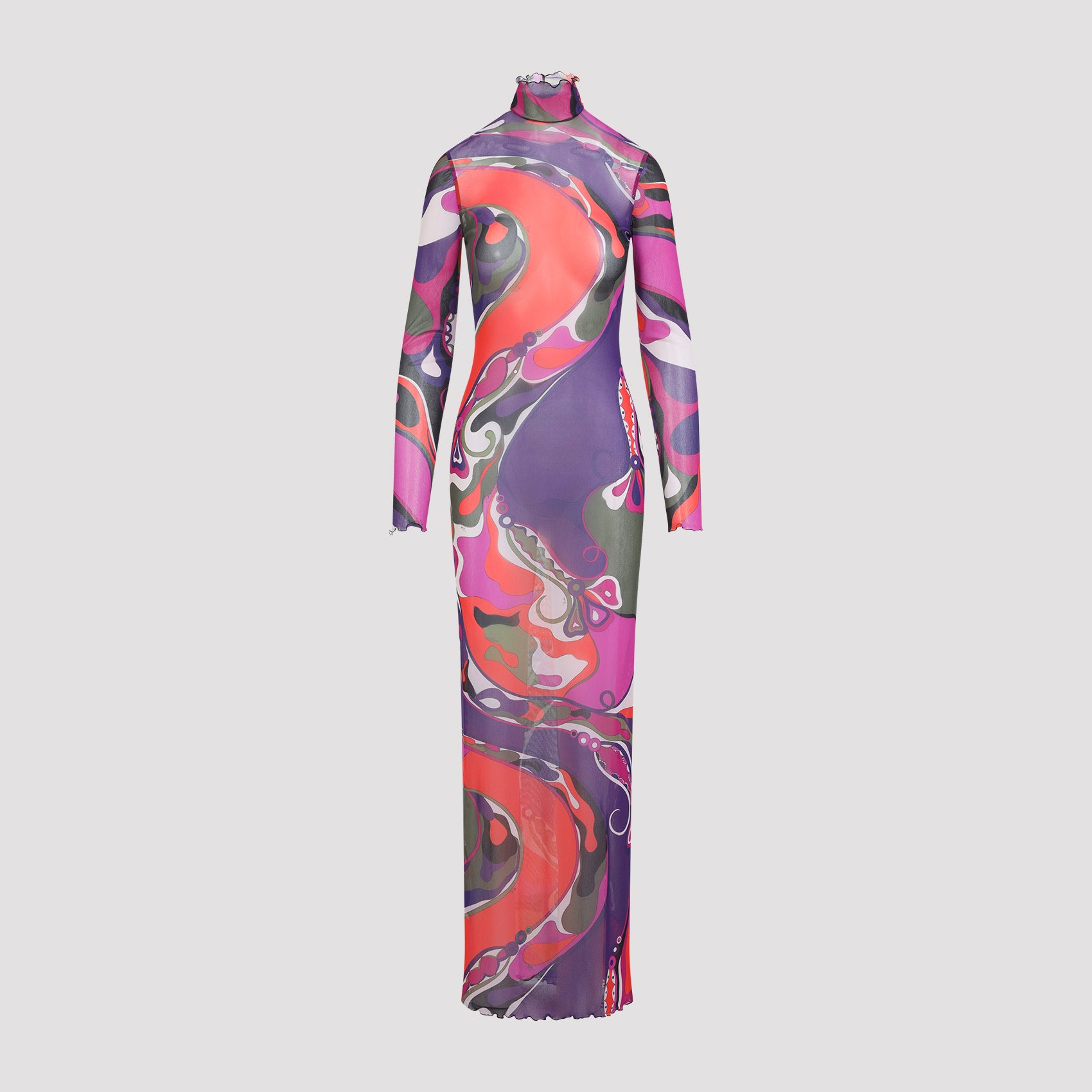 EMILIO PUCCI Fitted Maxi Dress with Ruffled Hemline - Long Sleeve