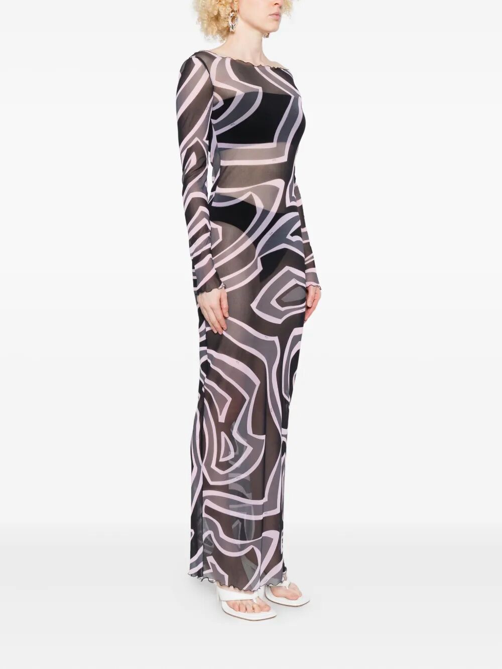 EMILIO PUCCI Abstract-Print Long-Sleeved Tulle Maxi Dress