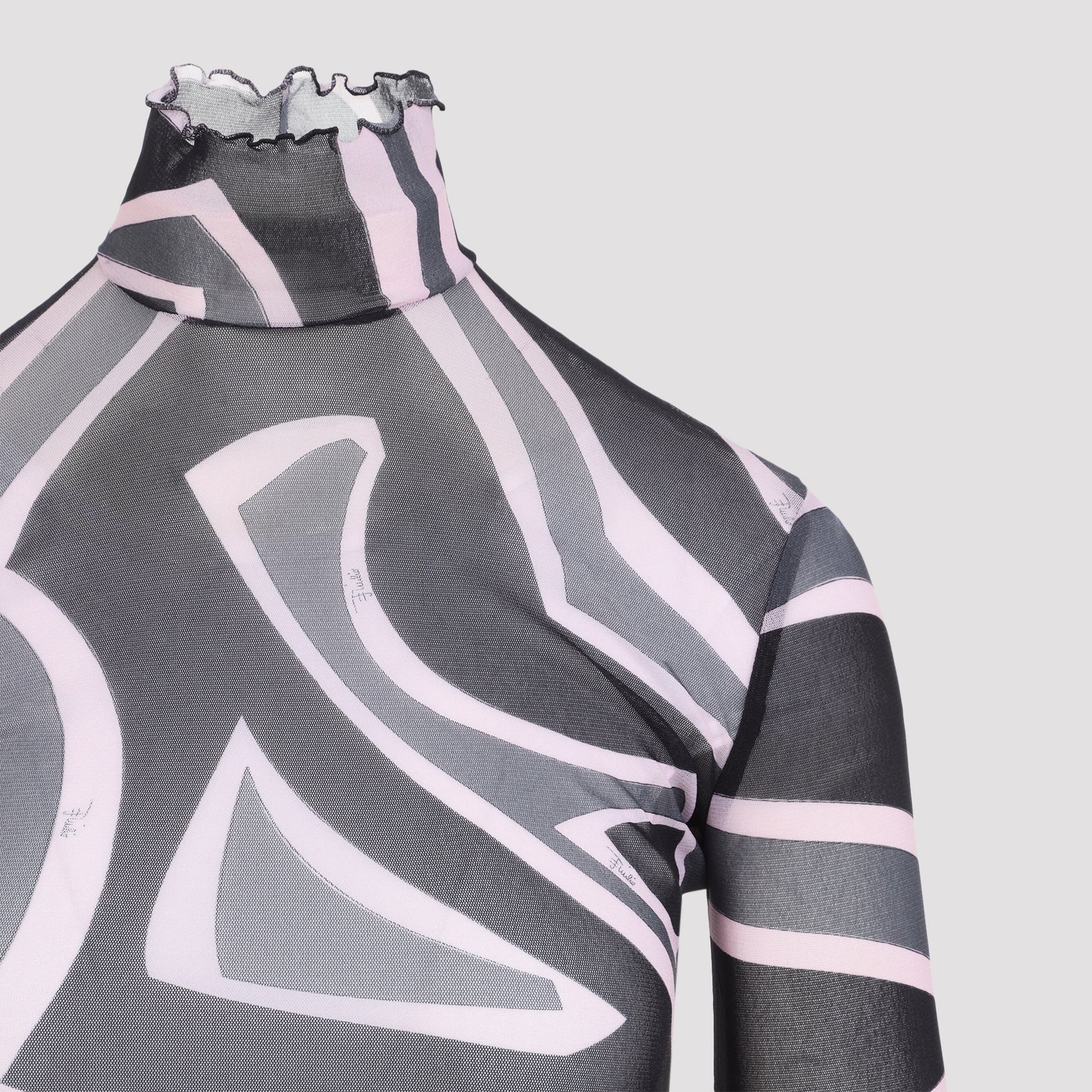 EMILIO PUCCI Semi Sheer Printed Long-Sleeved High-Neck Top