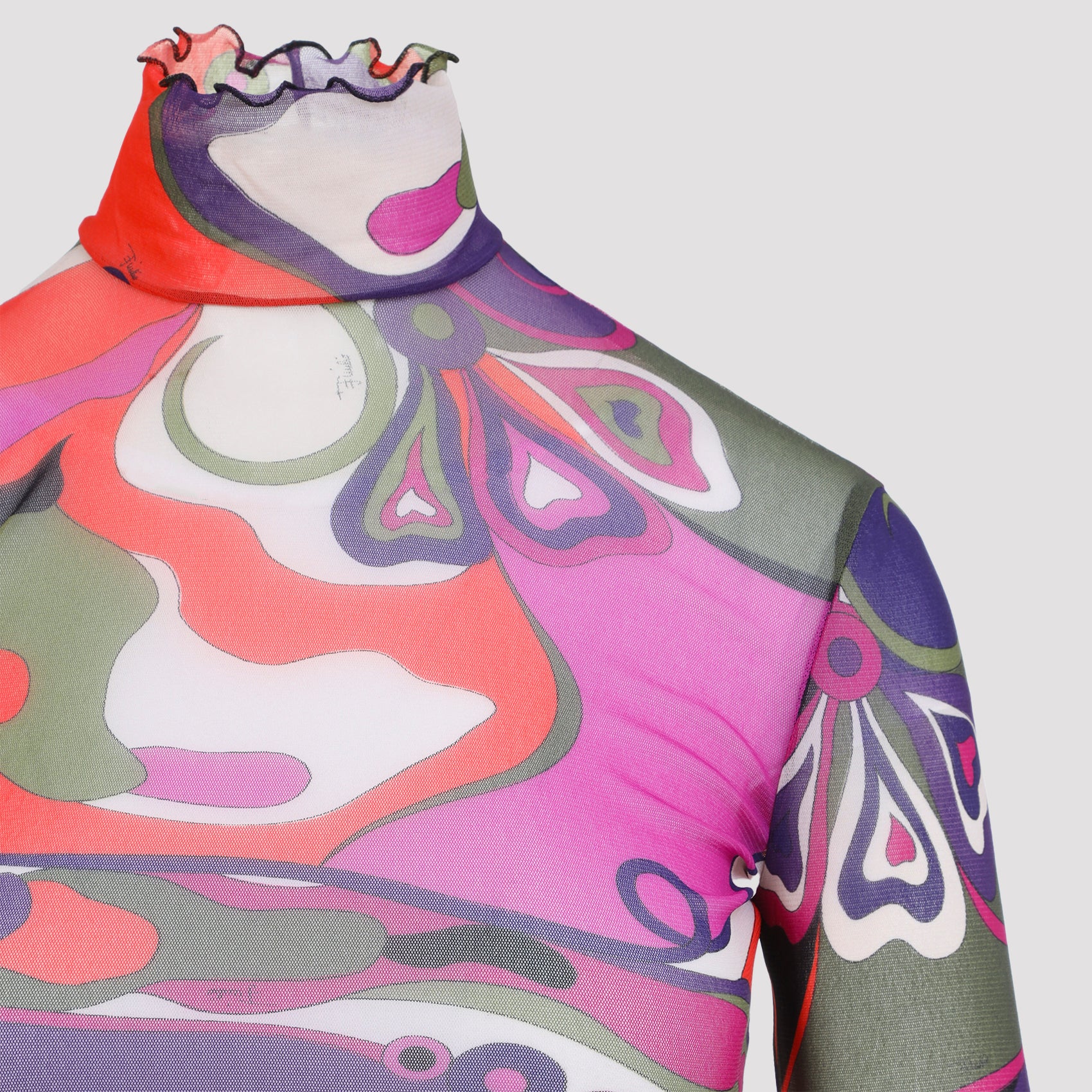EMILIO PUCCI Abstract-Print Sheer Turtleneck Top