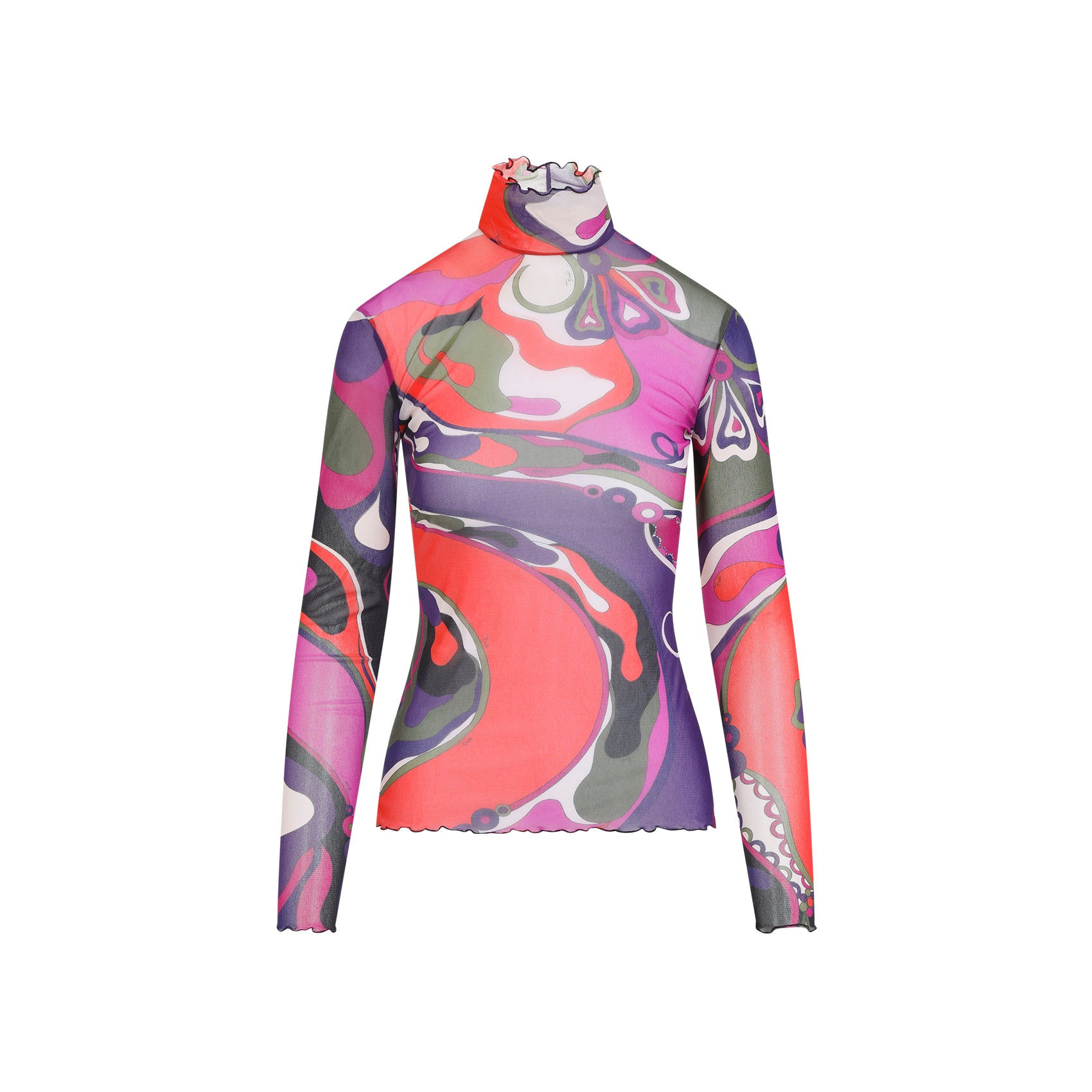 EMILIO PUCCI High Collar Long Sleeved Tulle Top
