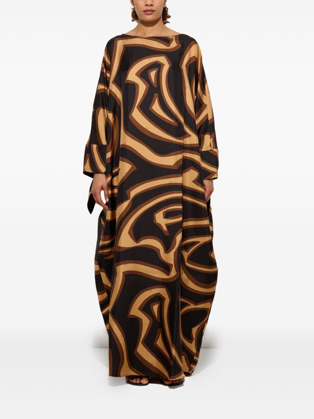 EMILIO PUCCI Printed Silk Kaftan with Long Sleeves and Tie-Fastening Cuffs