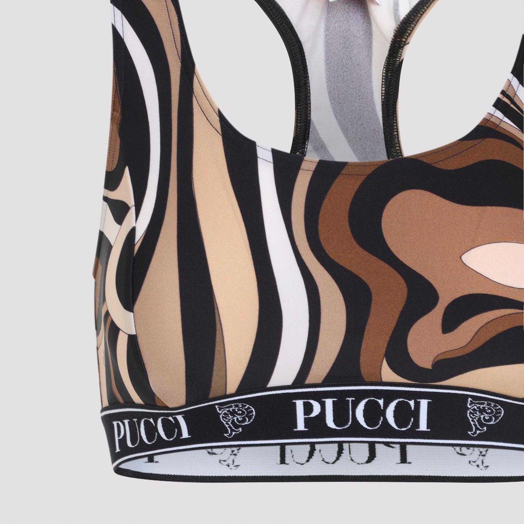 EMILIO PUCCI Printed Gym Bra with Swirl Pattern and Logo Band