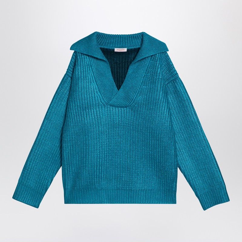 VALENTINO GARAVANI Silk Blend Open Collar Sweater for Men