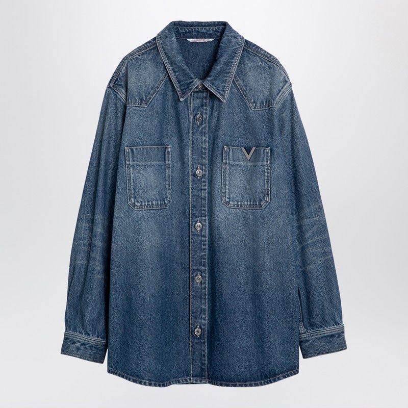 VALENTINO Denim Shirt with V Detail for Men - FW24