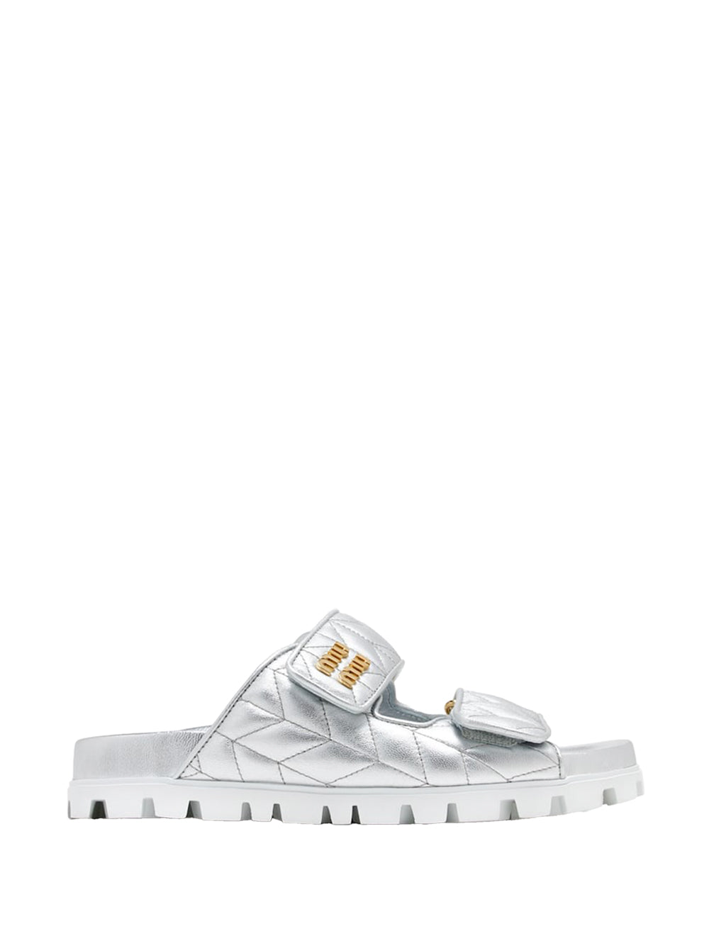 MIU MIU Metallic Matelassè Nappa Leather Slide Sandals for Women
