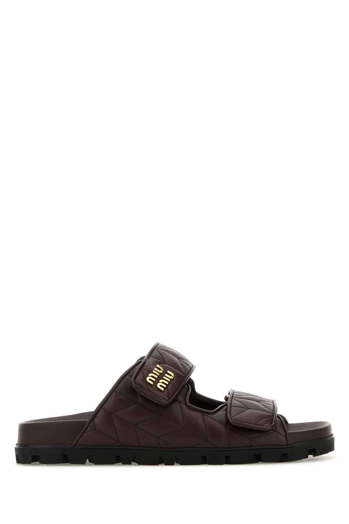 MIU MIU Chocolate Nappa Leather Slippers for Women