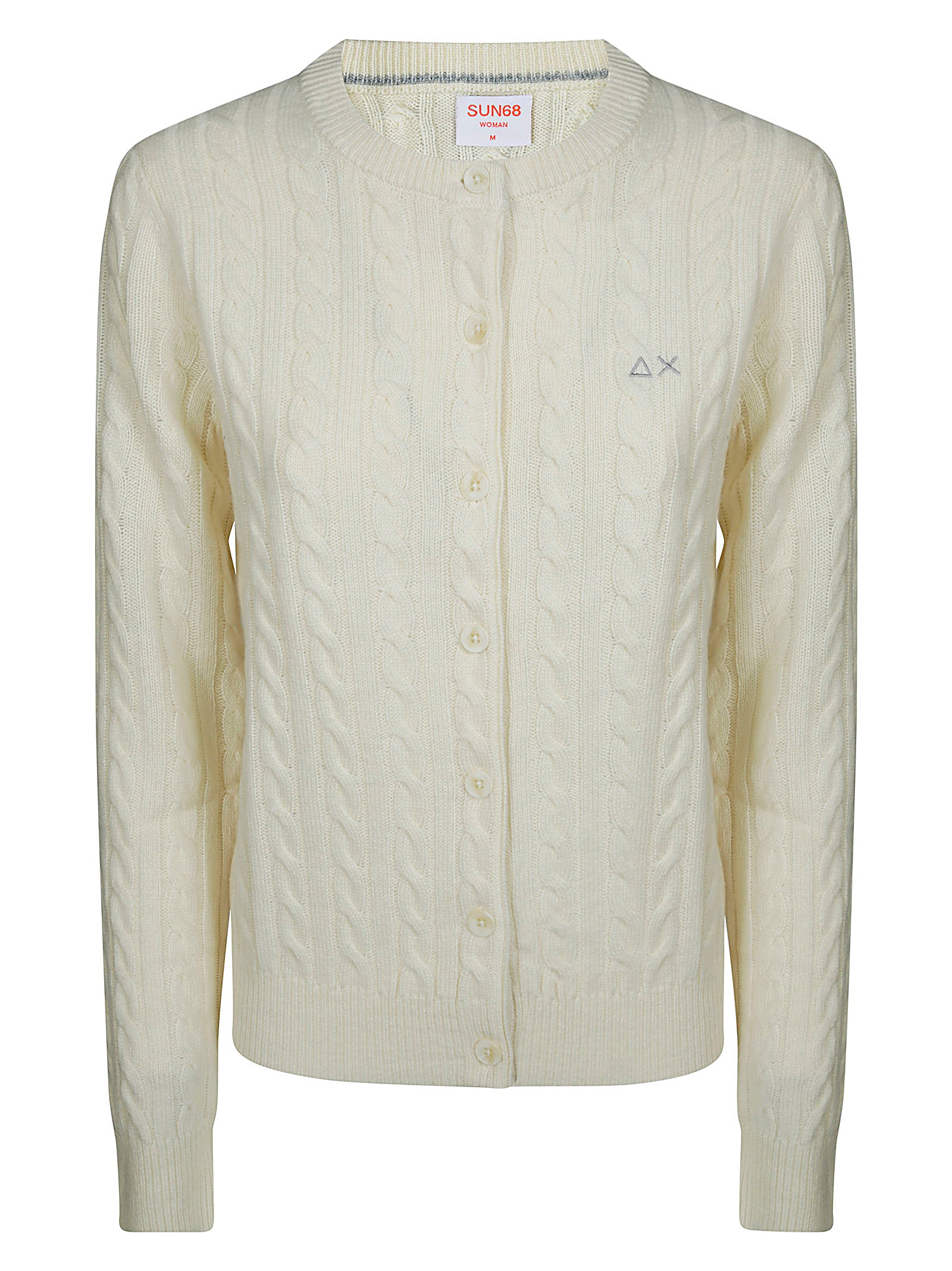 SUN 68 Cable Knit Cardigan with Round Neck for Men