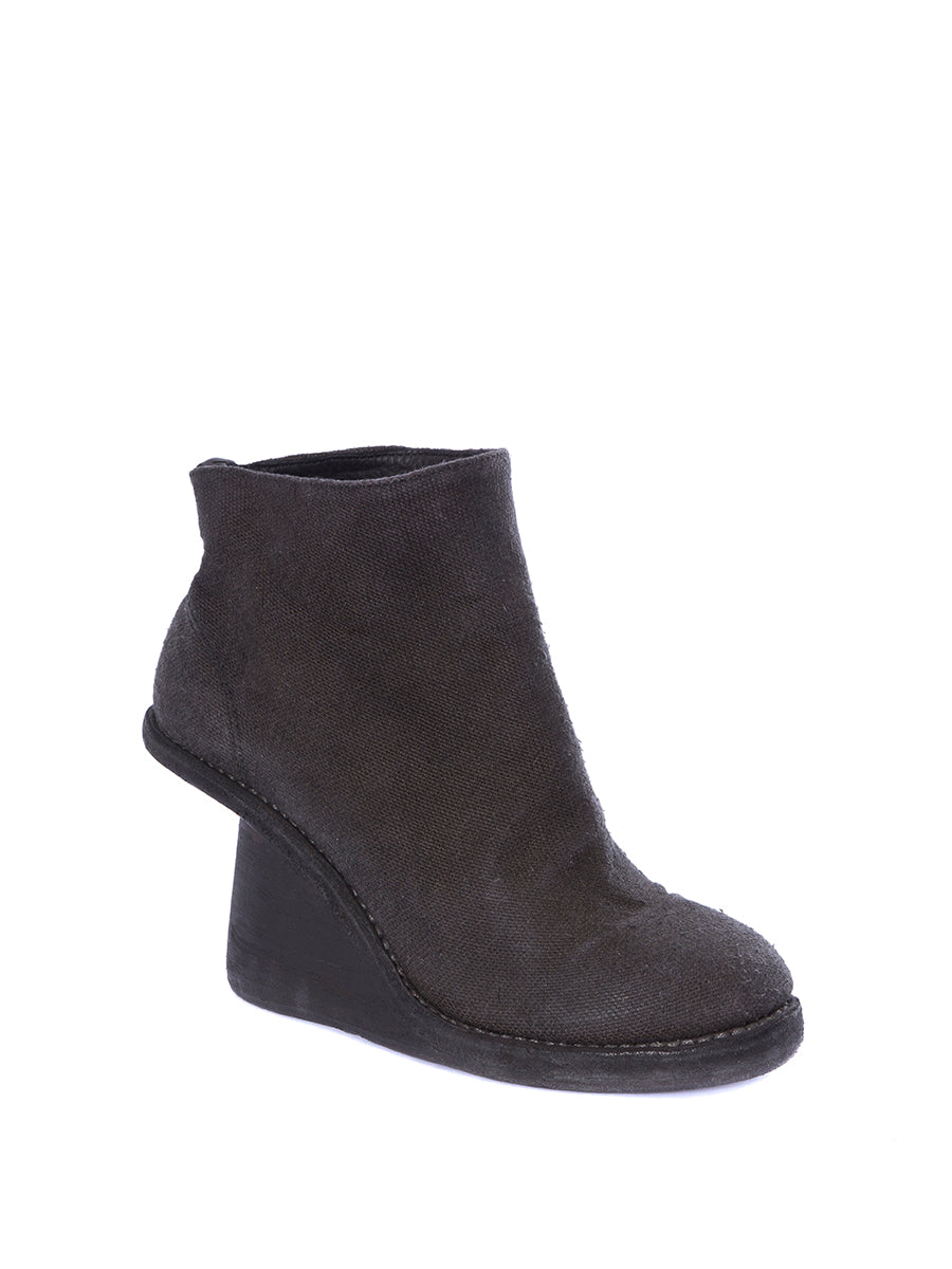 GUIDI Linen Wedge Boots with 8 cm Heel for Women