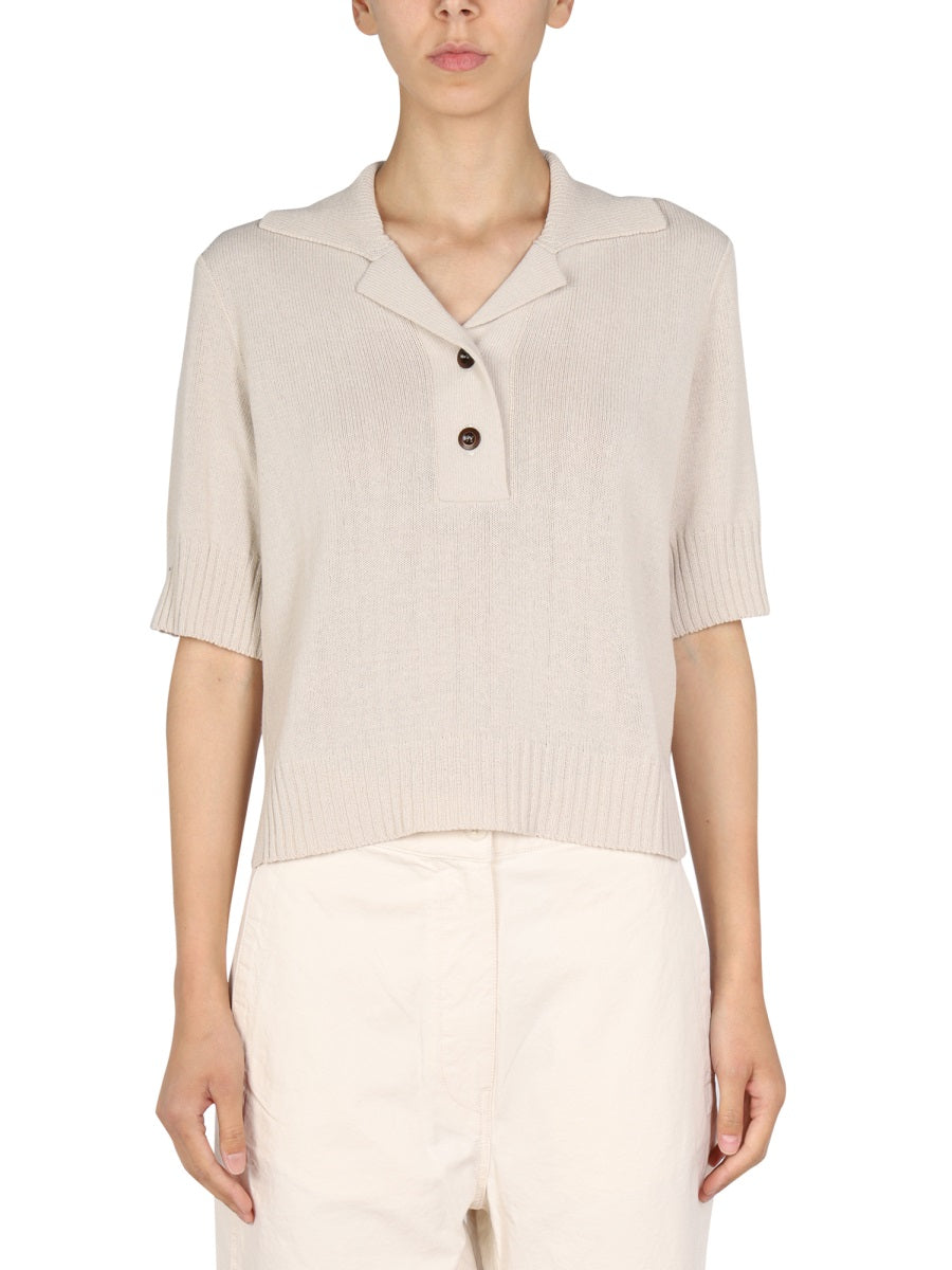 MARGARET HOWELL Cotton and Wool Polo Shirt with Bowling Collar - Women's