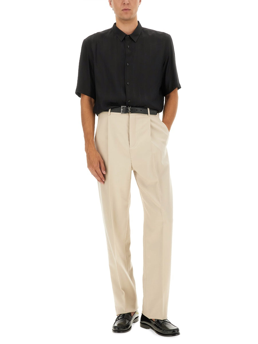 SAINT LAURENT Cassandre Striped Silk Shirt - Size 41