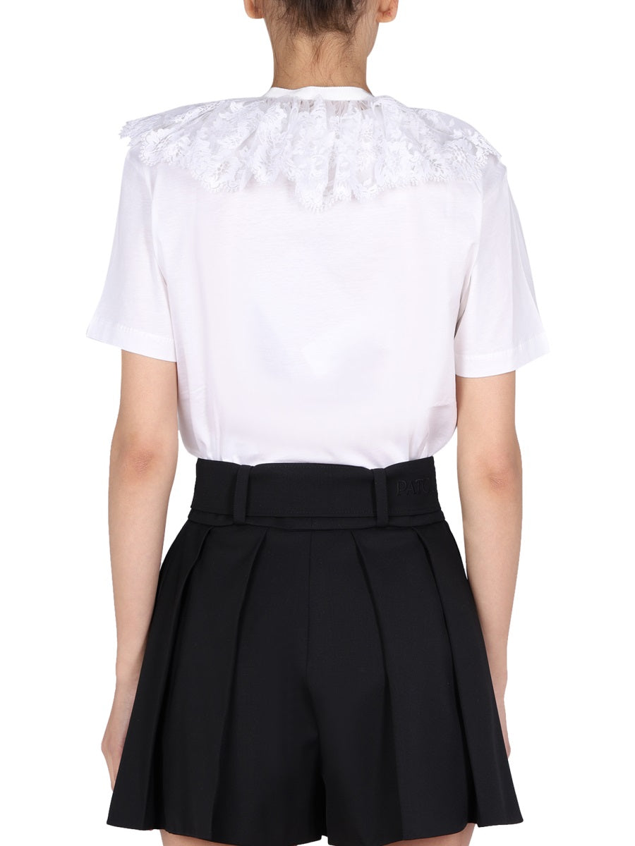 PATOU Embroidered Lace Collar T-Shirt - L