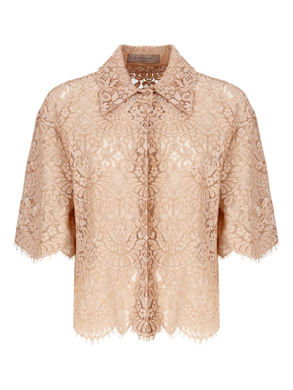 D.EXTERIOR Lace Pattern Blouse with Point Collar and Scalloped Hem