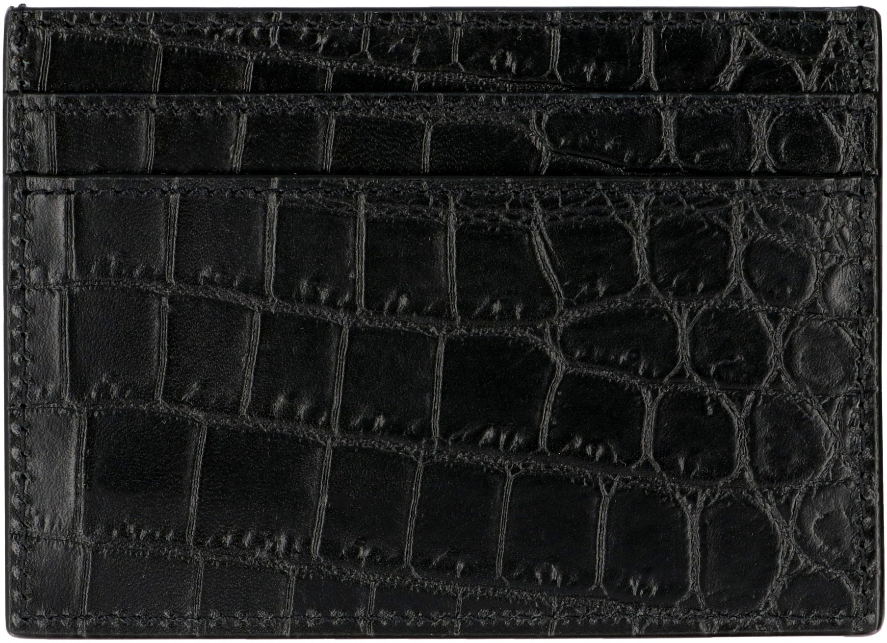 SAINT LAURENT Mini Crocodile-Embossed Leather Card Case