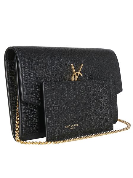 SAINT LAURENT Pebbled Calfskin Leather Mini Clutch with Chain Strap