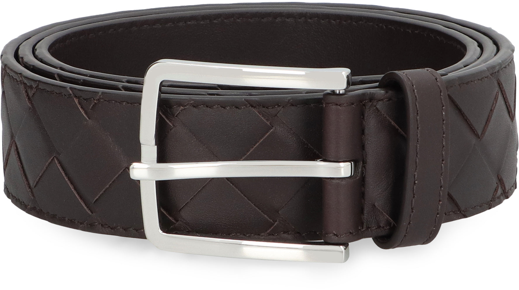 BOTTEGA VENETA Intrecciato Leather Belt with Silver-Tone Buckle (5x4.5 cm)