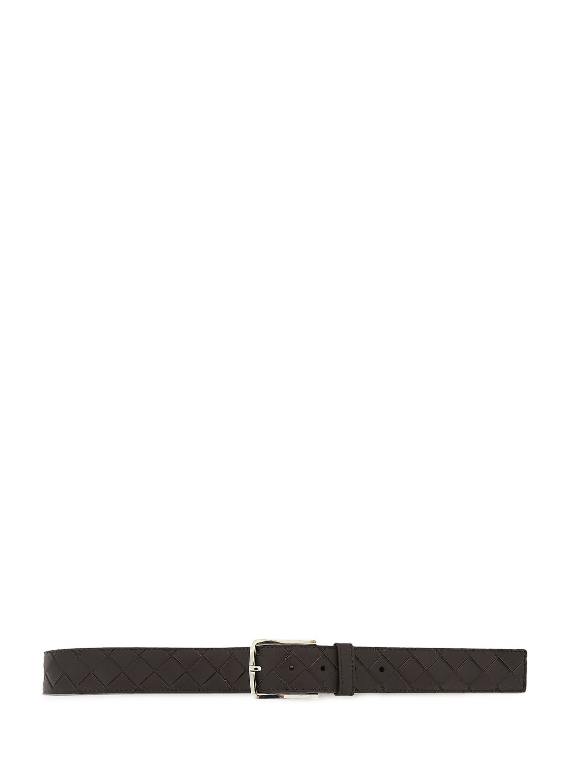 BOTTEGA VENETA Intrecciato Leather Belt with Silver-Tone Buckle (5x4.5 cm)