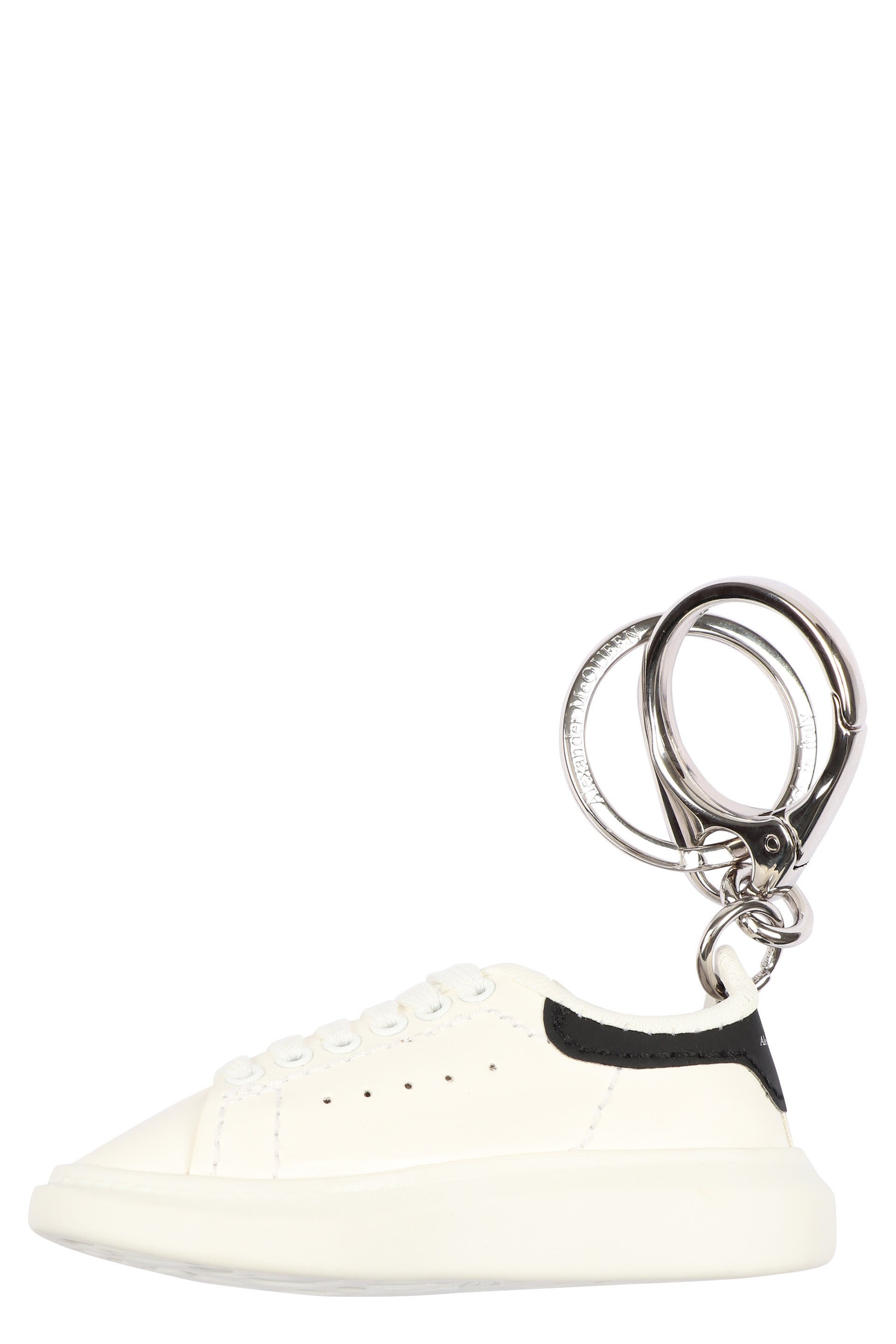ALEXANDER MCQUEEN Leather Key Ring with Silver Metal Finish