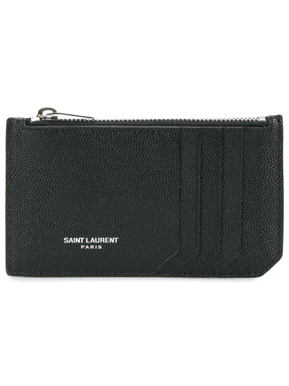 SAINT LAURENT Pebbled Leather Card Holder with Zip