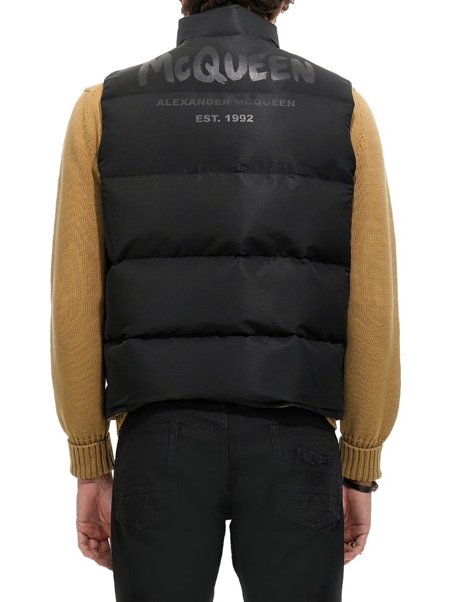 ALEXANDER McQUEEN Graffiti Logo Print Down Vest - High Neck