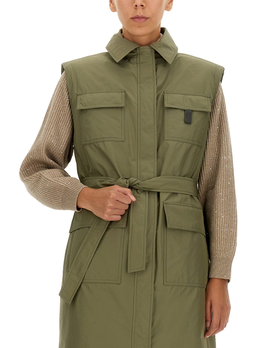 BRUNELLO CUCINELLI Taffeta Trench Jacket with Double Zipper and Snap Closure for Women