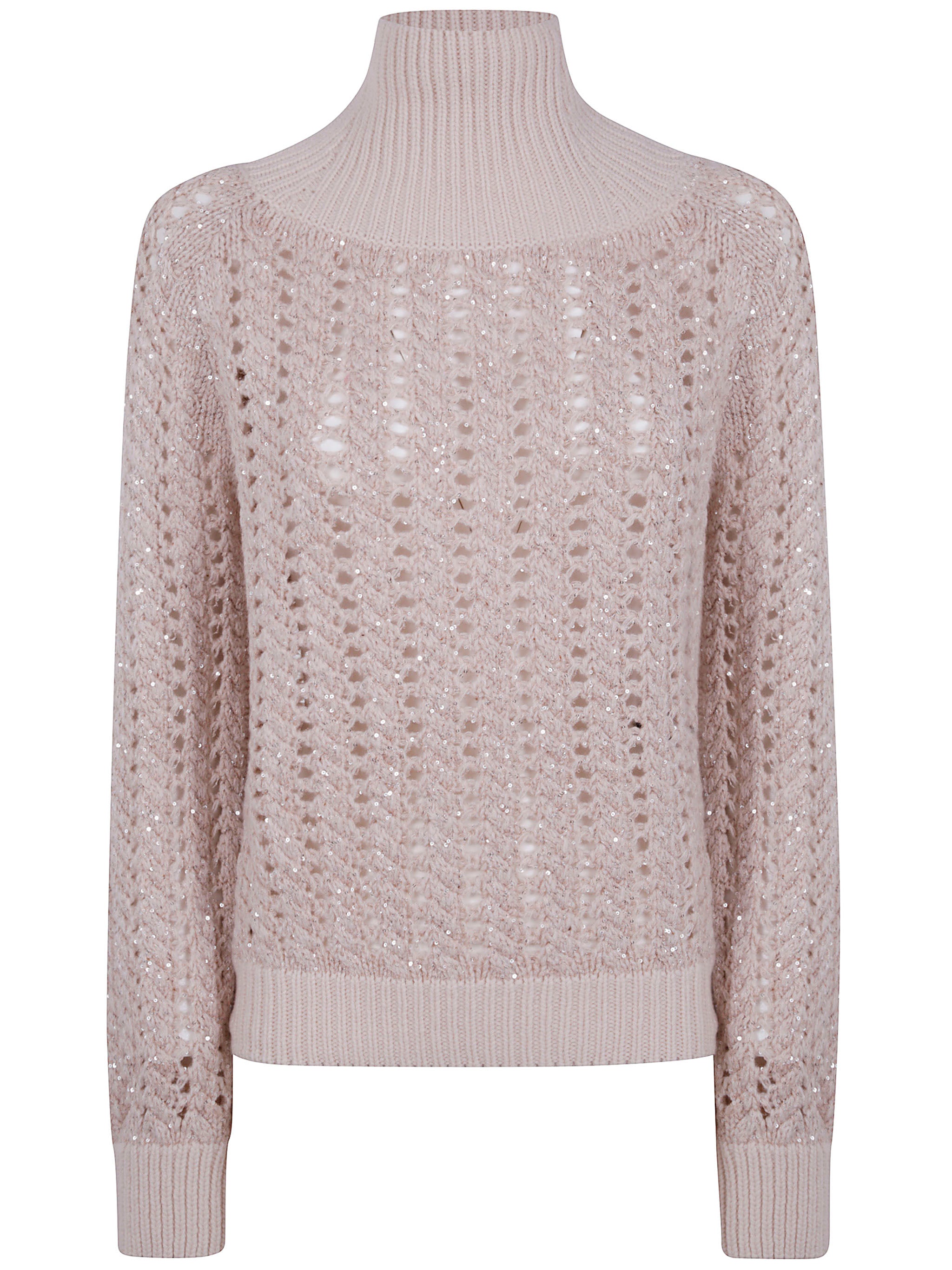 D.EXTERIOR High Neck Braid Crystals Sweater
